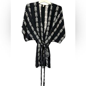 Elan, Romper One Piece , Shorts & Kimono Style Wrap Top with Tie, Black & White